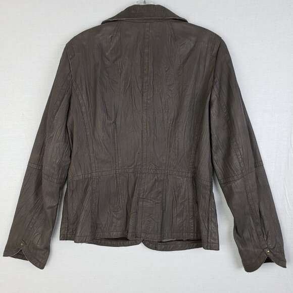 Anthropologie Tapemeasure 100% Leather Jacket Blazer Pockets Taupe Brown size 10 - Picture 9 of 16